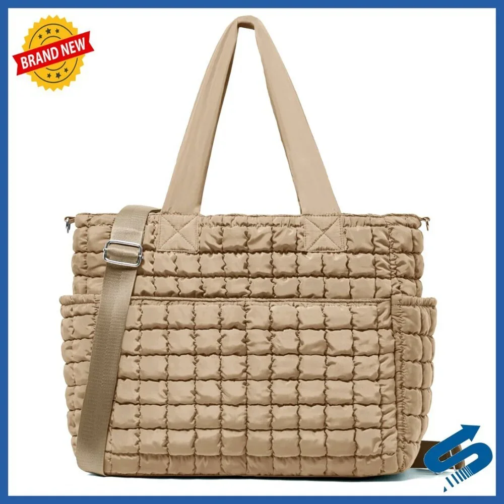 Large Puffer Tote Bag with 7 Pockets for Travel Work Gym